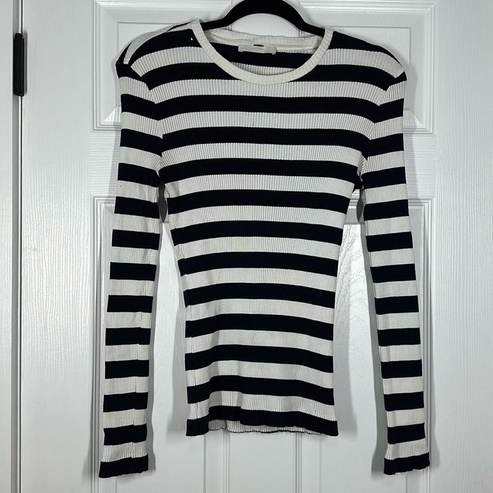 Blue and white striped sweater